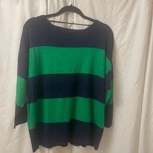 Cable and Gauge Green and Navy Stripe Sweater